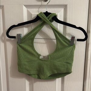 Green Halter Neck Crop Top